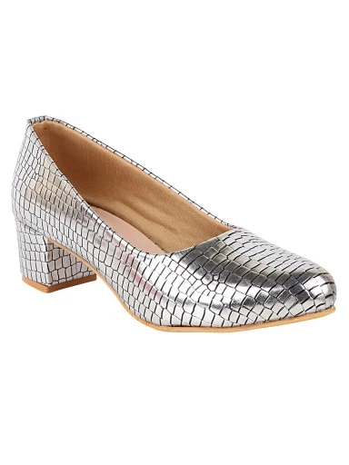 Stylestry Womens & Girls Silver Textured Block Pumps
