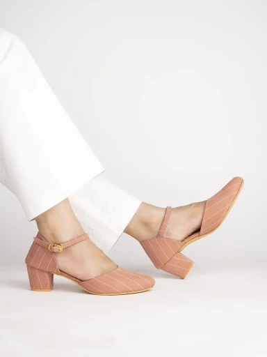 Stylestry Womens & Girls Pink Striped Block Heels Pumps