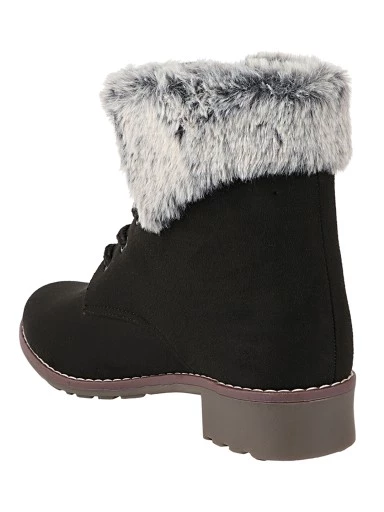 Stylestry Womens & Girls Black Solid Lace Up Fur Boots