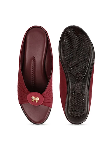 Stylestry Womens & Girls Cherry-Coloured Embellished One Toe Flats with Bows