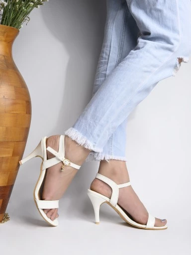 Stylestry Women White Solid Velvet Stilettos Heels