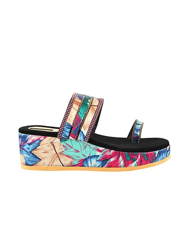 Stylestry Womens & Girls Blue & Pink Floral Print Embellished Platforms