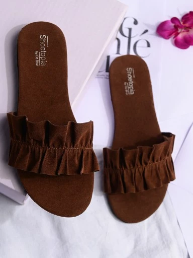 Stylestry Womens & Girls Brown Solid Open Toe Flats