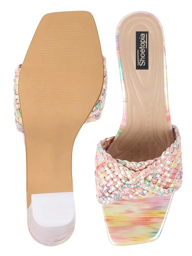 Stylestry Women Multicolored Peep Toe Block Transparent Heels