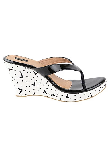 Stylestry Women's & Girl's Black Printed Wedges Heeled Sandals