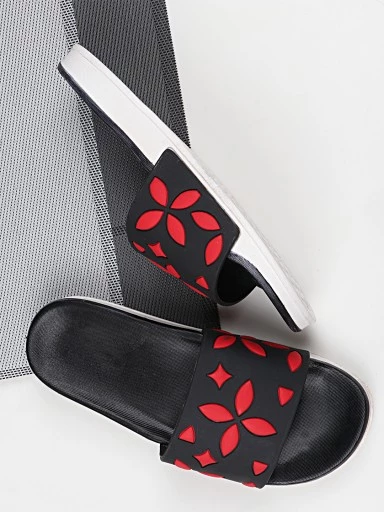 Stylestry Women Black & Red Printed Sliders