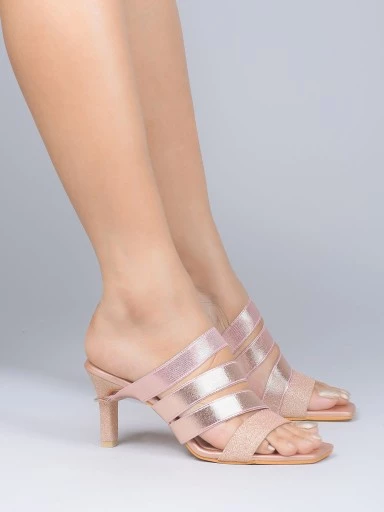 Stylestry Trendy Stylish Embellished Pink Heeled Sandals For Women & Girls