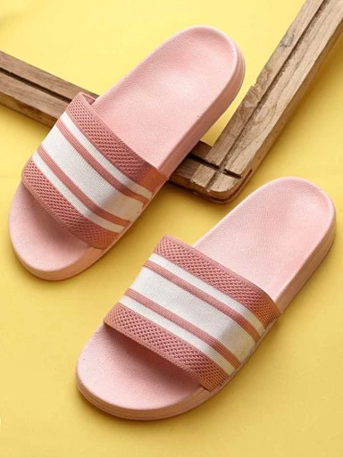 Stylestry Women Pink & White Striped Sliders
