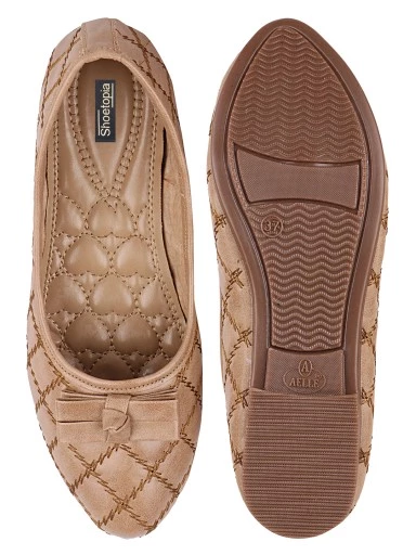 Stylestry Women Beige Printed Ballerinas with Bows Flats