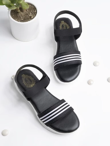 Stylestry Womens & Girls Black Woven Design Flatforms