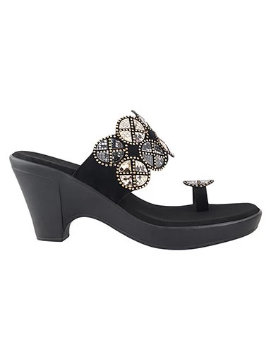 Stylestry Womens & Girls Black Embellished Block Heels