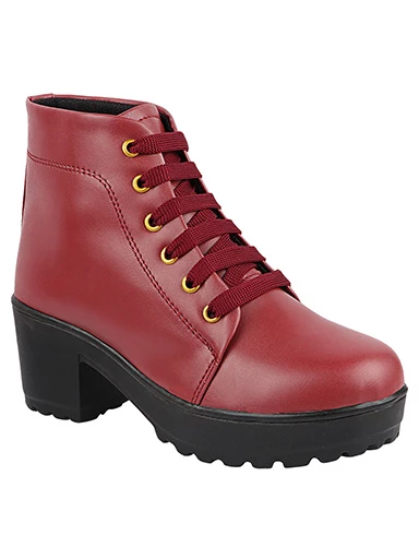 Stylestry Womens & Girls Cherry-Coloured High-Top Platform Heeled Boots