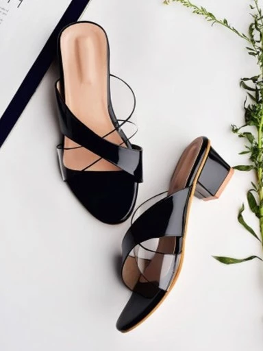 Stylestry Womens & Girls Black Transparent Colourblocked Heels