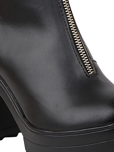 Stylestry Womens & Girls Black Solid Zipper Heeled Boots
