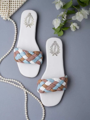 Stylestry Women white Embellished Open Toe Flats