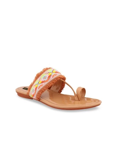 Stylestry Women Tan Brown Woven Design One Toe Flats