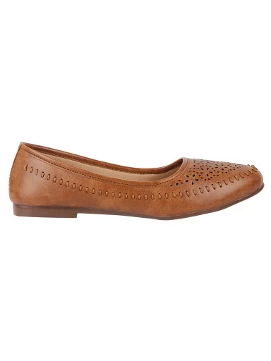 Stylestry Women Tan Ballerinas with Laser Cuts Flats