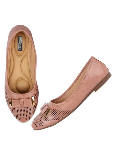 Stylestry Women Peach-Coloured Ballerinas with Bows Flats