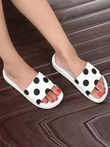 Stylestry Women White & Black Printed Sliders