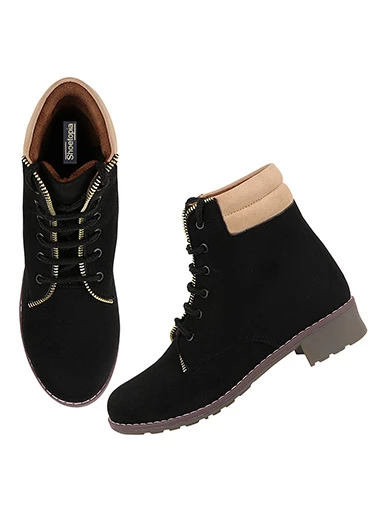 Stylestry Womens & Girls Lace Up High Top Solid Black Heeled Boots
