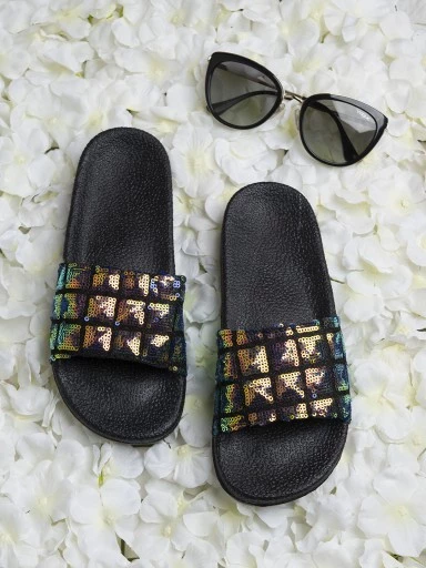 Stylestry Black Slip On Stylish Slider
