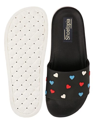 Stylestry Women Black & Red Printed Rubber Sliders