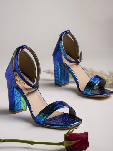 Stylestry Blue Printed Party Block Peep Toes