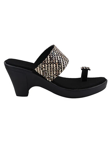 Stylestry Womens & Girls Black Embellished Block Heels