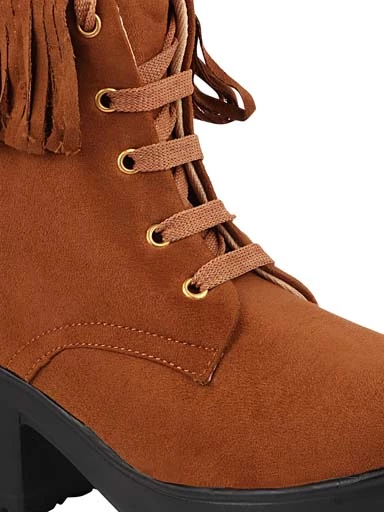 Stylestry Womens & Girls Tan Lace Up Heeled Boots