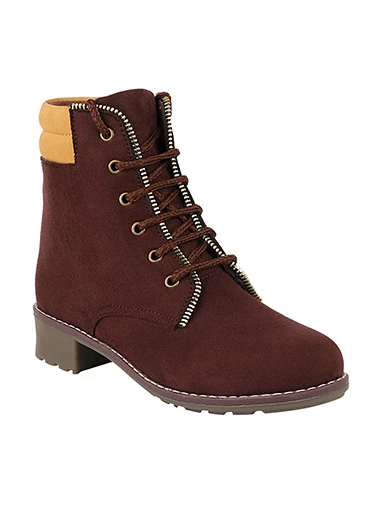 Stylestry Womens & Girls Lace Up High Top Solid Brown Heeled Boots