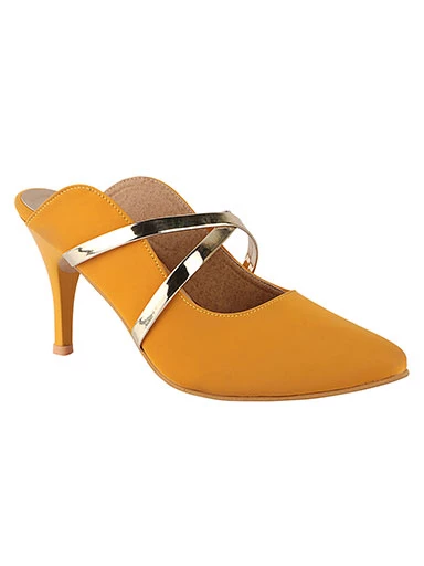 Stylestry Womens & Girls Yellow Pointed Toe Slim Heeled Mules