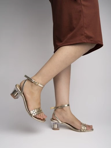 Stylestry Women's & Girl's Golden Printed Strap Transparent Block Heels