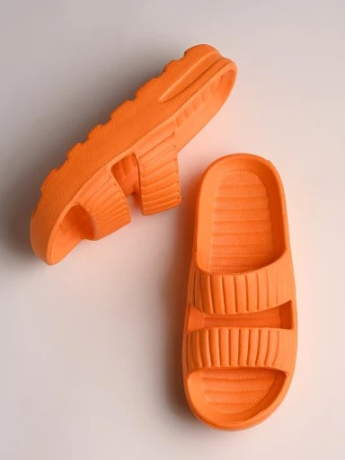 Stylestry Women Orange Solid Slides