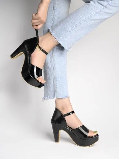 Stylestry Womens & Girls Black Solid Heels