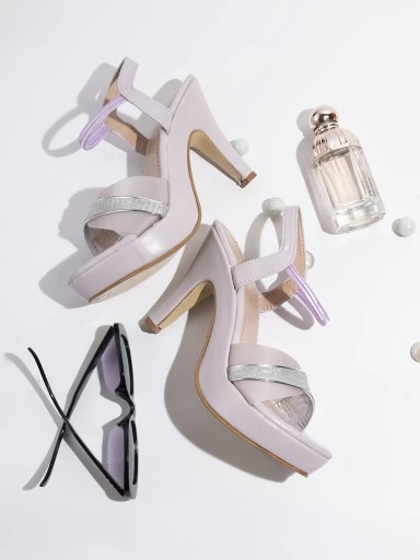 Stylestry Mauve Textured Block Sandals