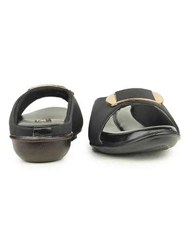 Stylestry Womens & Girls Black Embellished Mules with Buckles Flats