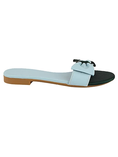 Stylestry Womens & Girls Green & Blue Colourblocked Open Toe Flats