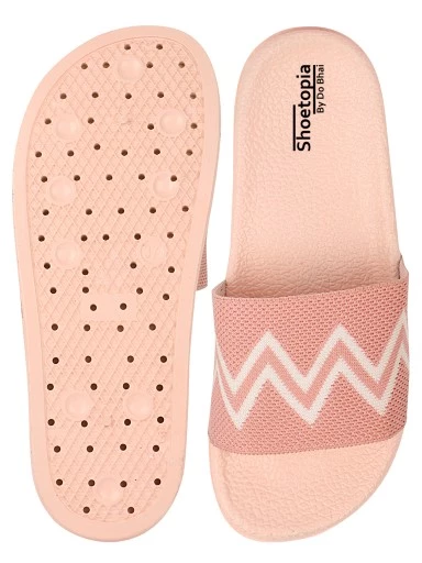 Stylestry Women Peach-Coloured & White Printed Sliders
