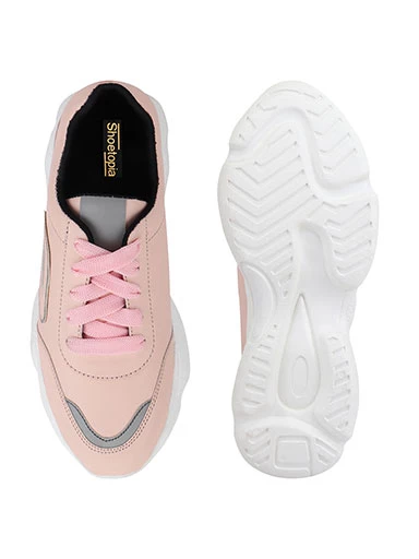 Stylestry Womens & Girls Pink Lace Up Stylish Casual Sneakers Shoes