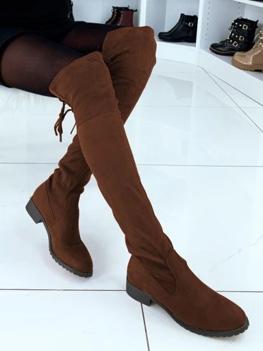 Stylestry Women & Girls Brown Solid Lace Up Long Boots
