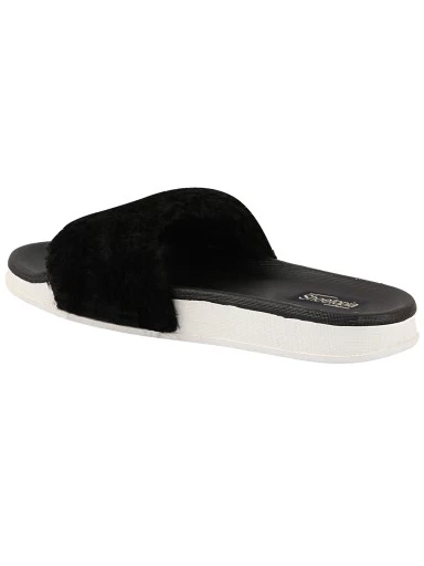 Stylestry Women Black Solid Fur Sliders