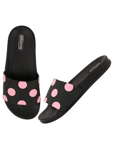 Stylestry Women Black Printed Slider Flip flops