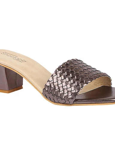 Stylestry Women's & Girl's Grey Block Heel Woven Design Sandals