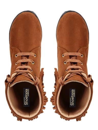 Stylestry Womens & Girls Tan Lace Up Heeled Boots