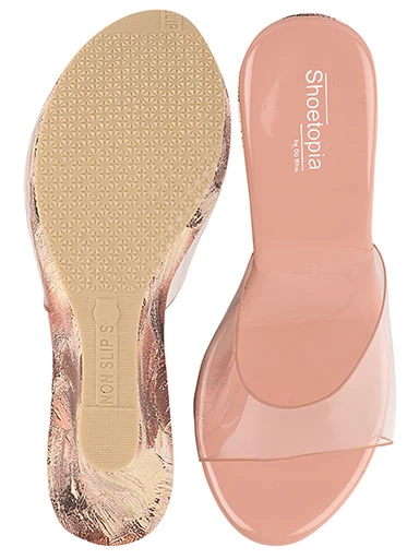 Stylestry Womens & Girls Peach & Transparent Wedge Heels