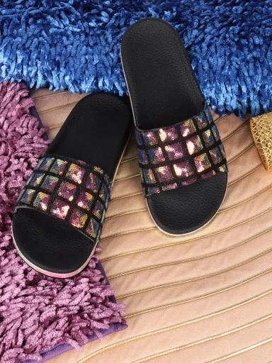 Stylestry Black Slip On Stylish Slider
