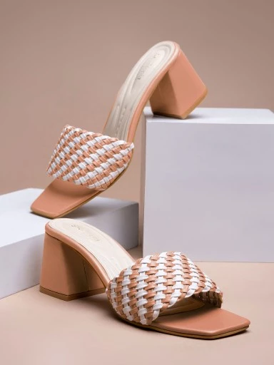 Stylestry Womens & Girls Pink & White Striped Block Peep Toes