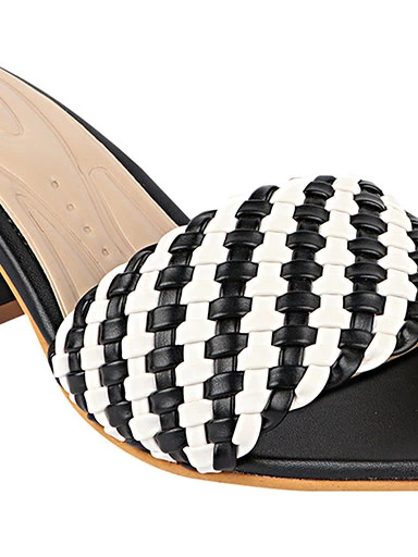Stylestry Womens & Girls Black & White Striped Block Peep Toes