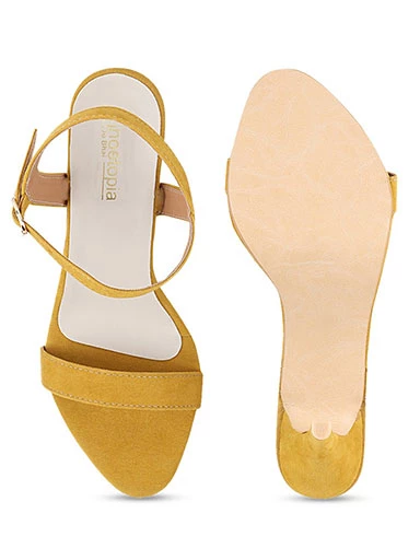 Stylestry Women Yellow Solid Velvet Stilettos Heels