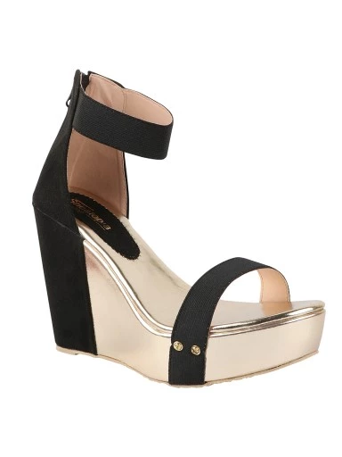 Stylestry Black Suede Wedges